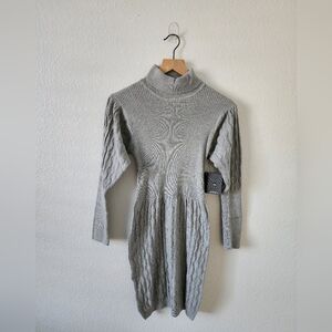 Areastars Diamond Grey Cable Knit Turtleneck Mini Sweater Medium Dress NEW